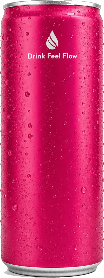 A chilled can of Drink Feel Flow Wild Berry, sparkling functional water