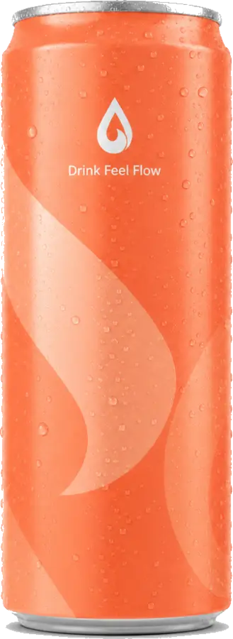 A chilled can of Drink Feel Flow Sunrise Mango, sparkling functional water